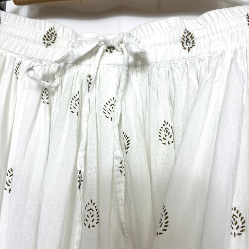 For the Republic White Gold Paisley 100% Cotton Gathered Midi Skirt sz XL - Picture 6 of 12
